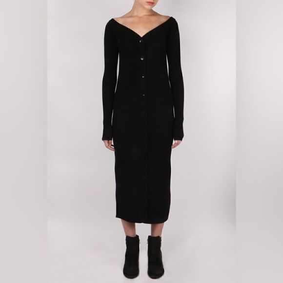 Tibi Merino wool Rib Decollete Sweater Dress - Picture 3 of 11